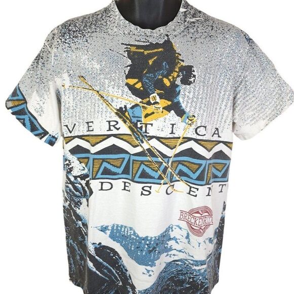 Ski Breckenridge T Shirt Vintage 90s Vertical Descent Ski Resort All Over Print - Picture 2 of 7